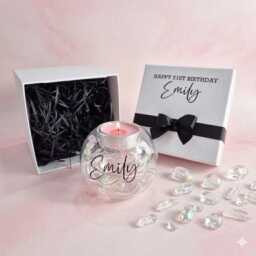 Personalised Birthday Candle Gift Set, Crystal Tealight Holder, Boxed Keepsake For Her, 18Th 21st 30Th 40Th 50Th 60Th - thumbnail 1