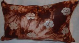 Brown Simulated Tie Dye Fabric Blend With Silver Floral Stamp Throw Pillows - thumbnail 1