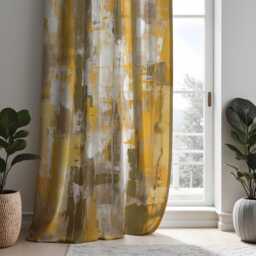 Abstract Yellow Curtains, Modern Brushstroke Pattern Drapes, Contemporary Artistic Window Panels, Made To Measure Living Room Decor - thumbnail 2