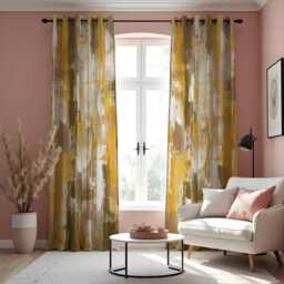Abstract Yellow Curtains, Modern Brushstroke Pattern Drapes, Contemporary Artistic Window Panels, Made To Measure Living Room Decor - thumbnail 3