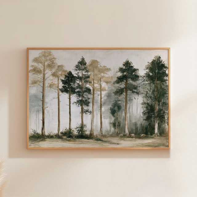 Neutral Forest Poster, Tall Tree Wall Art, Woodland Landscape Print - image 1