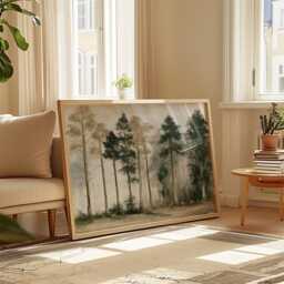 Neutral Forest Poster, Tall Tree Wall Art, Woodland Landscape Print - thumbnail 4