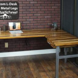 L-Desk, L Shaped Desk, Solid Wood Top Rustic Modern Corner Industrial Executive Home Office, & Steel Desk - thumbnail 3