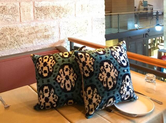 Artisan Handwoven Ikat Throw Pillow Covers Blue White Silk Velvet, Set Of 2 - image 1