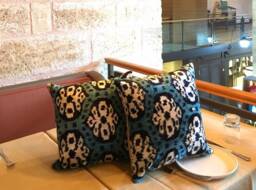 Artisan Handwoven Ikat Throw Pillow Covers Blue White Silk Velvet, Set Of 2 - thumbnail 1