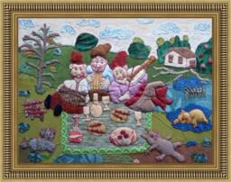 Ukrainian Folk Art Patchwork Landscape Tapestry, Textile Wall Hanging - thumbnail 1