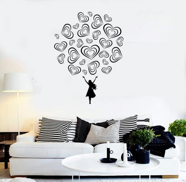 Wall Vinyl Decal Love Bouquet Of Hearts & Girl Romantic Symbols Of Modern Abstract Home Art Decor - #1253Di - image 1