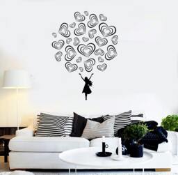 Wall Vinyl Decal Love Bouquet Of Hearts & Girl Romantic Symbols Of Modern Abstract Home Art Decor - #1253Di - thumbnail 1