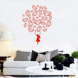 Wall Vinyl Decal Love Bouquet Of Hearts & Girl Romantic Symbols Of Modern Abstract Home Art Decor - #1253Di - thumbnail 2