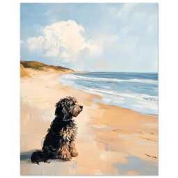 Black & Tan Cavapoo Oil Painting Wall Art Print, Beach Poster, Gift For Owner, Portrait Picture - thumbnail 1