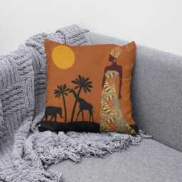 African Woman Cushion Cover Tribal Giraffe & Elephant Decor - thumbnail 3