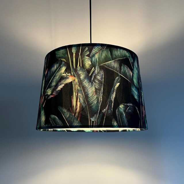 Leaves Velvet French Drum Lampshade, Empire Palm Leaves in Black Ceiling Light Shade - image 1