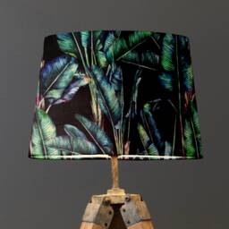 Leaves Velvet French Drum Lampshade, Empire Palm Leaves in Black Ceiling Light Shade - thumbnail 3