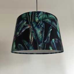 Leaves Velvet French Drum Lampshade, Empire Palm Leaves in Black Ceiling Light Shade - thumbnail 2