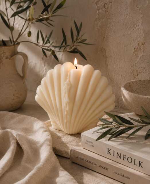 Extra Large Shell Candle - Coastal Home Decor Decoration Scalop - image 1