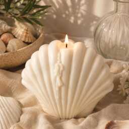 Extra Large Shell Candle - Coastal Home Decor Decoration Scalop - thumbnail 2