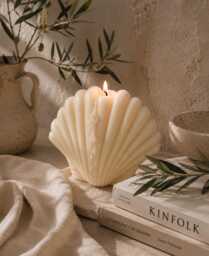 Extra Large Shell Candle - Coastal Home Decor Decoration Scalop - thumbnail 1