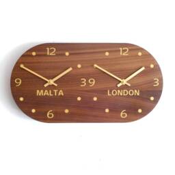 Decora Walnut Gold & Mirror Deco World Time Zone Wall Clock 2-5 Dial Options - thumbnail 2