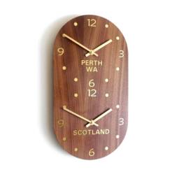 Decora Walnut Gold & Mirror Deco World Time Zone Wall Clock 2-5 Dial Options - thumbnail 3