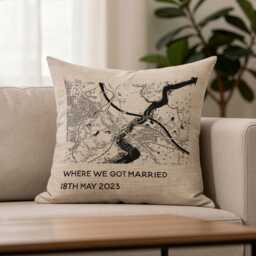 Personalised Map Linen Cushion For 4Th Or 12Th Wedding Anniversary Gift, Black & White