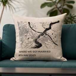 Personalised Map Linen Cushion For 4Th Or 12Th Wedding Anniversary Gift, Black & White - thumbnail 4