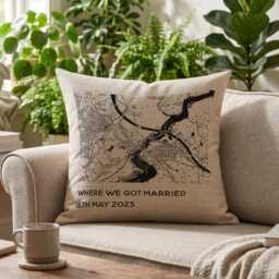 Personalised Map Linen Cushion For 4Th Or 12Th Wedding Anniversary Gift, Black & White - thumbnail 2