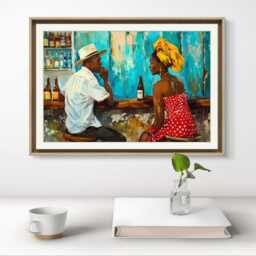 st Lucia Art Print Of Black Couple in Rum Shop Bar - thumbnail 3