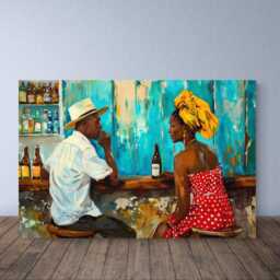 st Lucia Art Print Of Black Couple in Rum Shop Bar - thumbnail 2