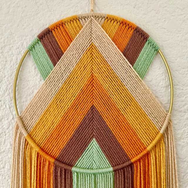 Retro Yellow Rainbow Yarn Wall Hanging, Orange & Green Art, Handmade Hangings, Modern Macrame, 70's Decor - image 1
