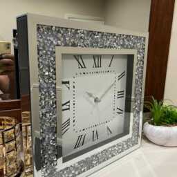 34cm Crushed Mirror Jewel Wall Clock Roman Numbers Diamante Glass Square Loose Mirrored Original in Home & Kitchen - thumbnail 3