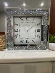 34cm Crushed Mirror Jewel Wall Clock Roman Numbers Diamante Glass Square Loose Mirrored Original in Home & Kitchen - thumbnail 1
