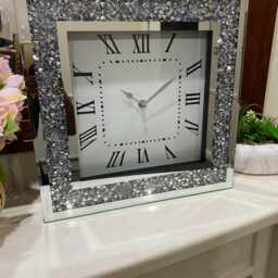 34cm Crushed Mirror Jewel Wall Clock Roman Numbers Diamante Glass Square Loose Mirrored Original in Home & Kitchen - thumbnail 4