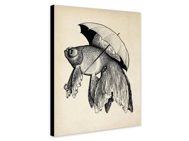 Vintage Fish With Umbrella Wall Art - Wrapped Frame Canvas Rolled Photo/Poster Print - image 1