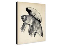 Vintage Fish With Umbrella Wall Art - Wrapped Frame Canvas Rolled Photo/Poster Print - thumbnail 1