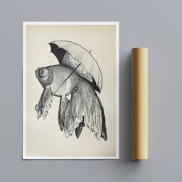 Vintage Fish With Umbrella Wall Art - Wrapped Frame Canvas Rolled Photo/Poster Print - thumbnail 3