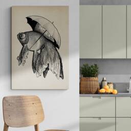 Vintage Fish With Umbrella Wall Art - Wrapped Frame Canvas Rolled Photo/Poster Print - thumbnail 2