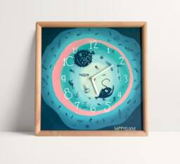 Illustrated Fish Kids Wall Clock Nursery With Numbers Children's Room Art