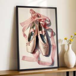 Ballet Shoes Wall Art Pink Pointe Shoe Painting Dance Abstract Large Room Decor Framed Elegant Ballerina Poster Print - thumbnail 2