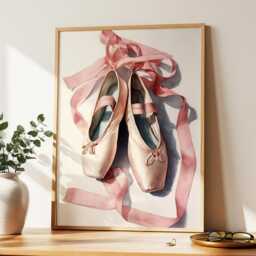 Ballet Shoes Wall Art Pink Pointe Shoe Painting Dance Abstract Large Room Decor Framed Elegant Ballerina Poster Print - thumbnail 1