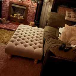 Chesterfield Plush Velvet Ottoman - Natural Wood Leg Footrest, Coffee Table - 120x60x30cm - thumbnail 2