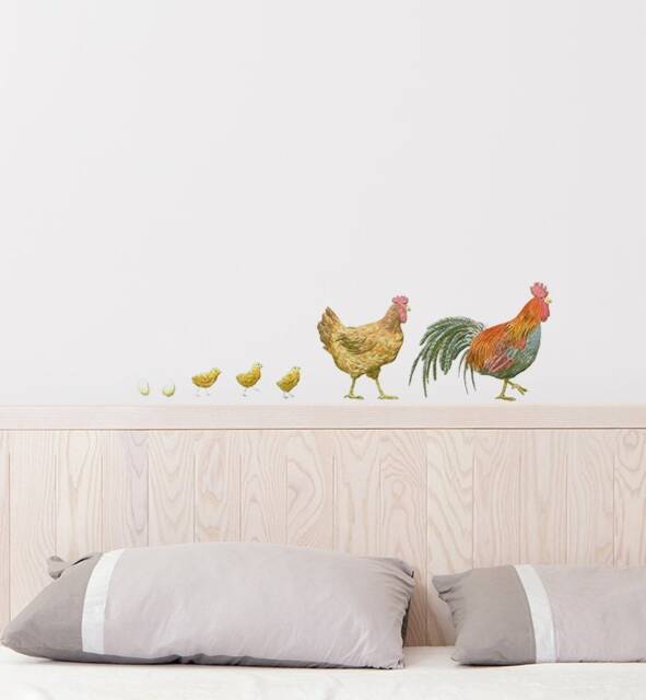 Chicken Family On A Walk Wall Sticker Decal - Dogs & Pets Stickers, Art, Decals, Kids Animals Decals