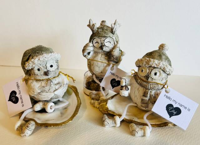 Set Of 3 Christmas Owl Decorations - Woodland Winter Shelf Sitters Festive Ornaments Gift & Stocking Filler Nature - image 1