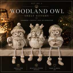 Set Of 3 Christmas Owl Decorations - Woodland Winter Shelf Sitters Festive Ornaments Gift & Stocking Filler Nature - thumbnail 4