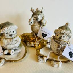 Set Of 3 Christmas Owl Decorations - Woodland Winter Shelf Sitters Festive Ornaments Gift & Stocking Filler Nature - thumbnail 2