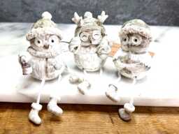 Set Of 3 Christmas Owl Decorations - Woodland Winter Shelf Sitters Festive Ornaments Gift & Stocking Filler