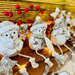 Set Of 3 Christmas Owl Decorations - Woodland Winter Shelf Sitters Festive Ornaments Gift & Stocking Filler Nature - thumbnail 3
