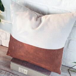 Terracotta Faux Leather & Linen Pillow Cover 15x15'' - thumbnail 2