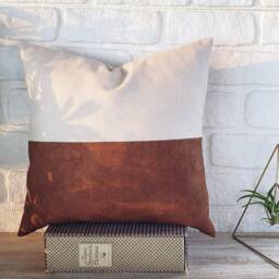 Terracotta Faux Leather & Linen Pillow Cover 15x15'' - thumbnail 4