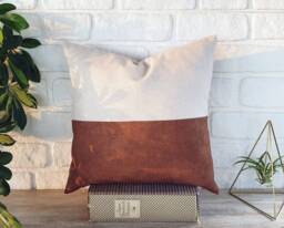 Terracotta Faux Leather & Linen Pillow Cover 15x15''