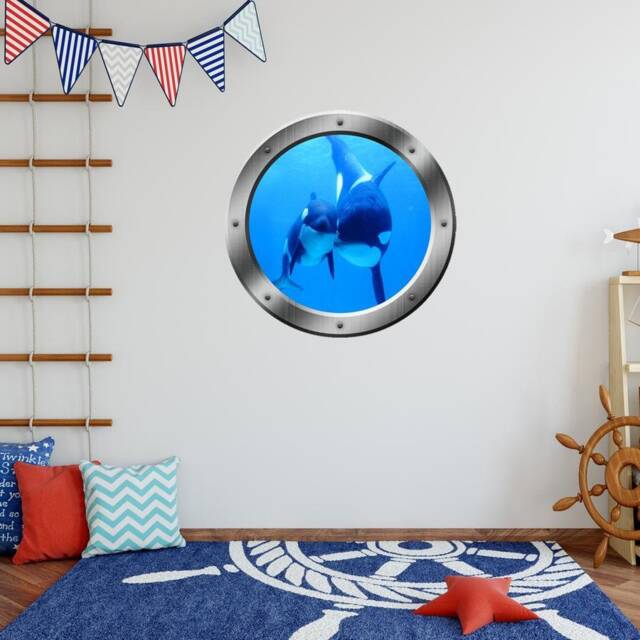 Killer Whales Ocean View 3D Window Porthole Peel & Stick Wall Decal Underwater Mural Po20 - image 1